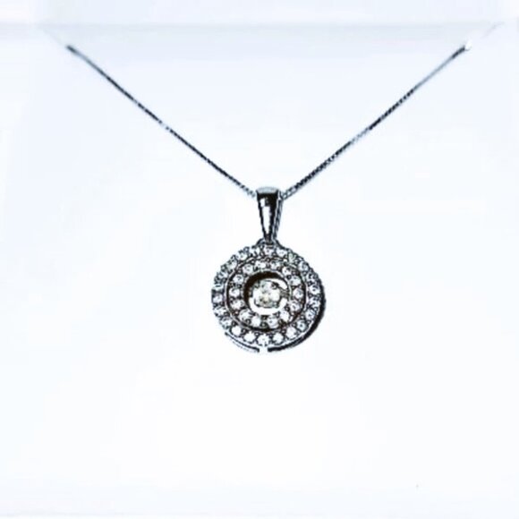 Helzberg Double Halo w/Floating Center Diamond 14K White Gold Necklace New - Picture 3 of 8